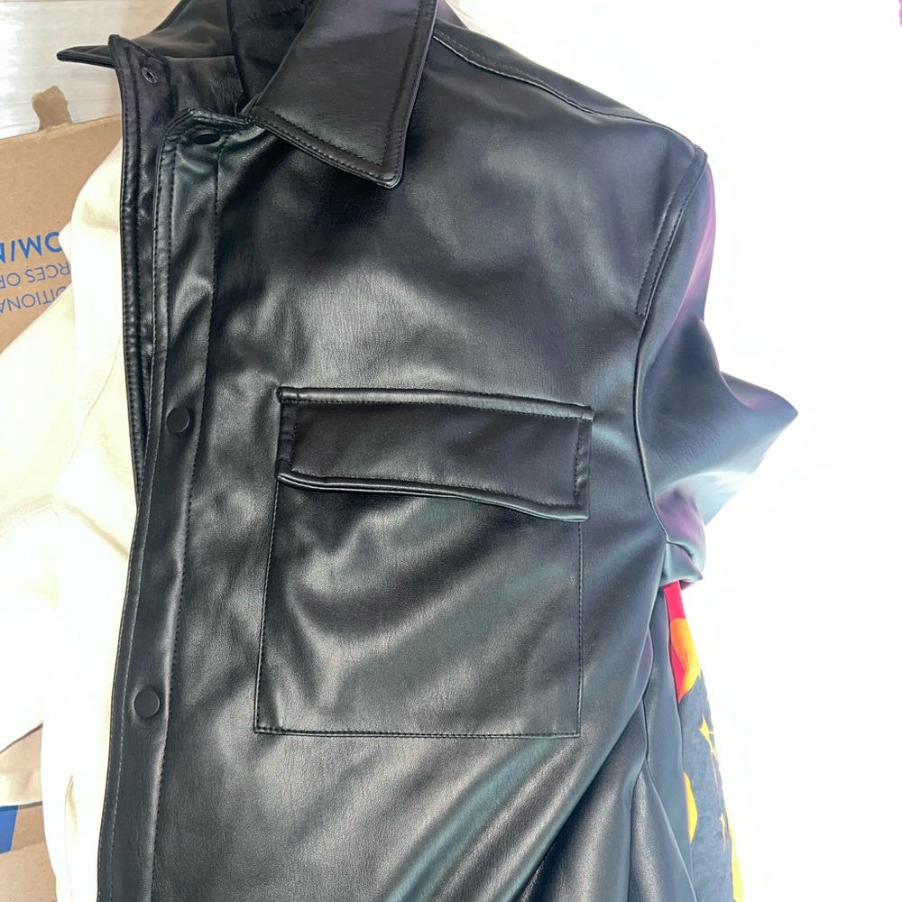 Zara Black Leather Shirt Jacket
